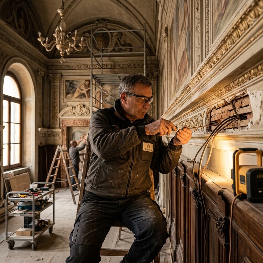Elettricista professionista a Ivrea durante un intervento