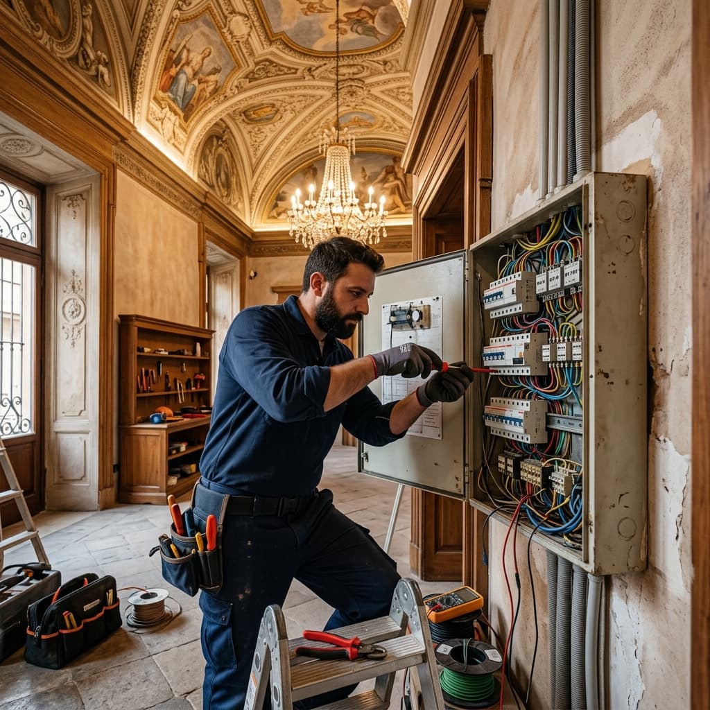 Elettricista professionista a Torino durante un intervento